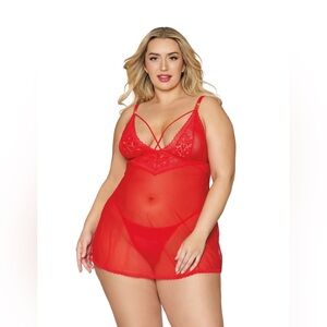 🦋B2G1🦋DREAMGIRL Plus Lace and Mesh Babydoll & G-string Set | ONE SIZE QUEEN |